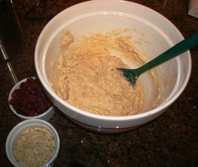 Mix in the cranberries and almonds
